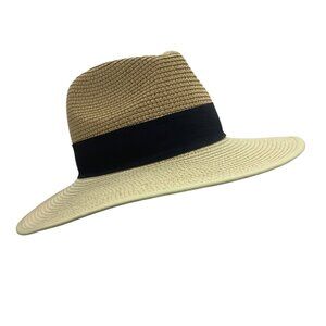Magid‎ Hats Womens Wide-Brim Paper Hat Black Ribbon Band Back Bow